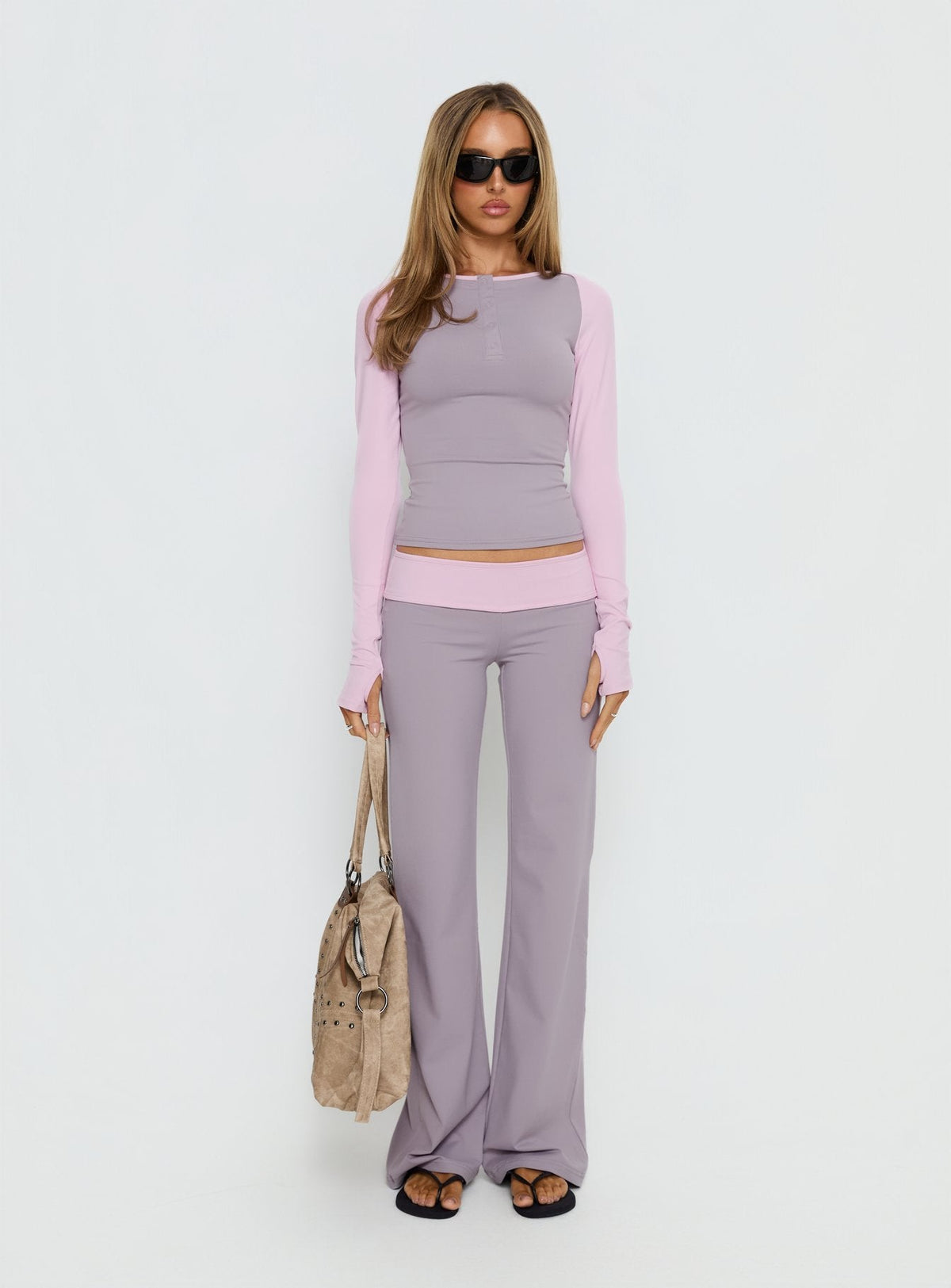Kobee Jersey Long Sleeve Layering Top Slate / Dusty Pink