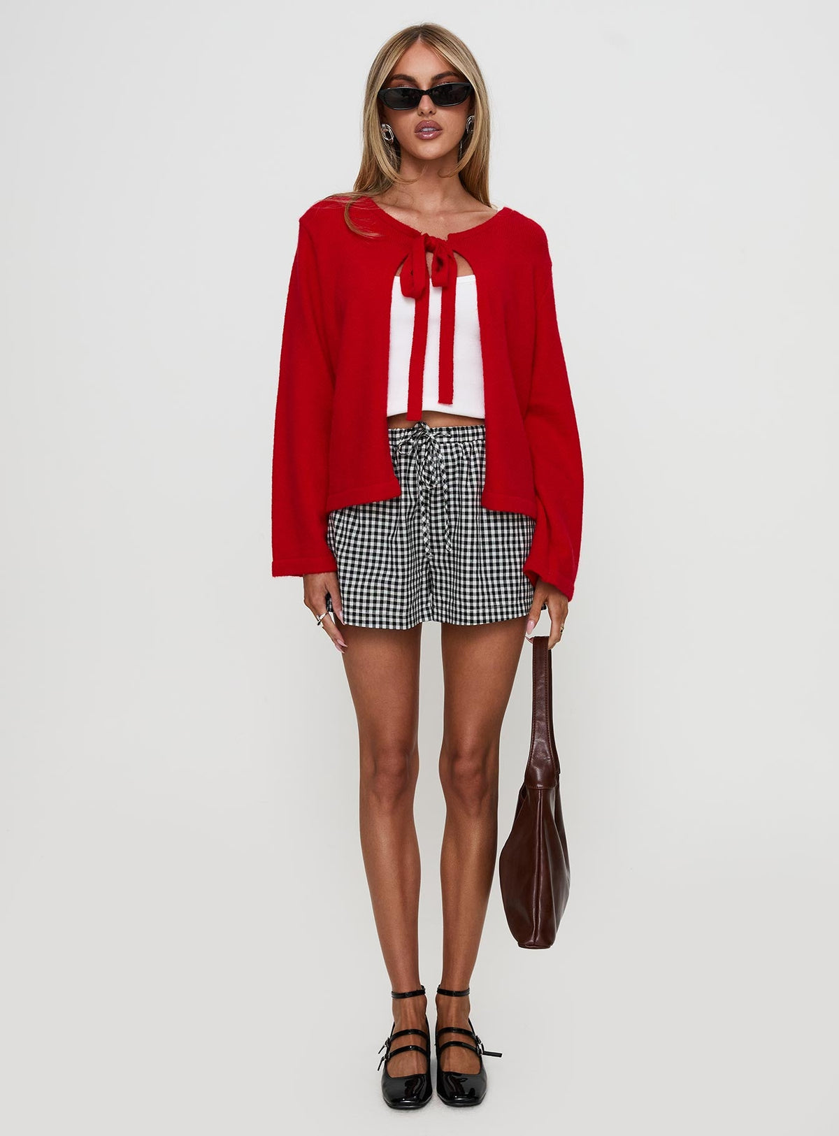 Norine Tie Up Knit Sweater Red