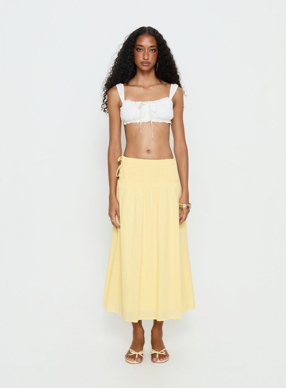 Vence Ruched Maxi Skirt Lemon Yellow