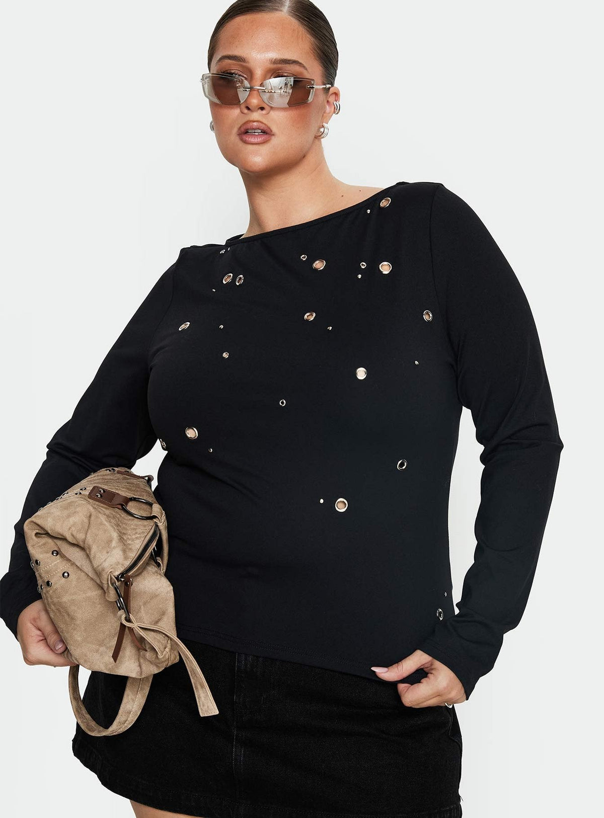 Ryka Long Sleeve Eyelet Top Black Curve