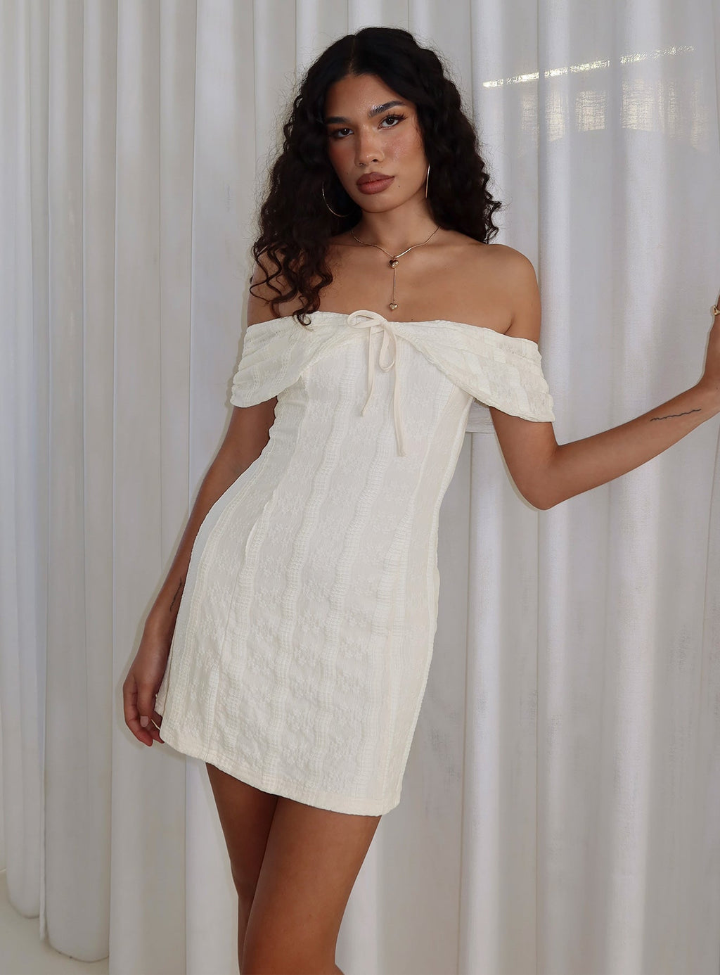 Colettie Off Shoulder Mini Dress Cream