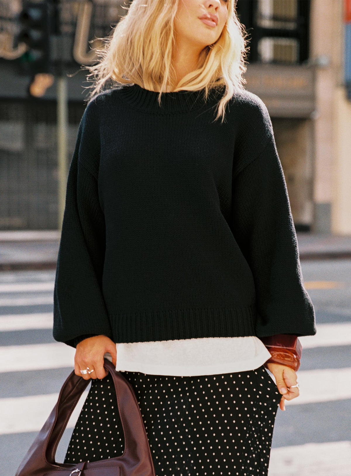 Harmony Balloon Sleeve Knit Sweater Black