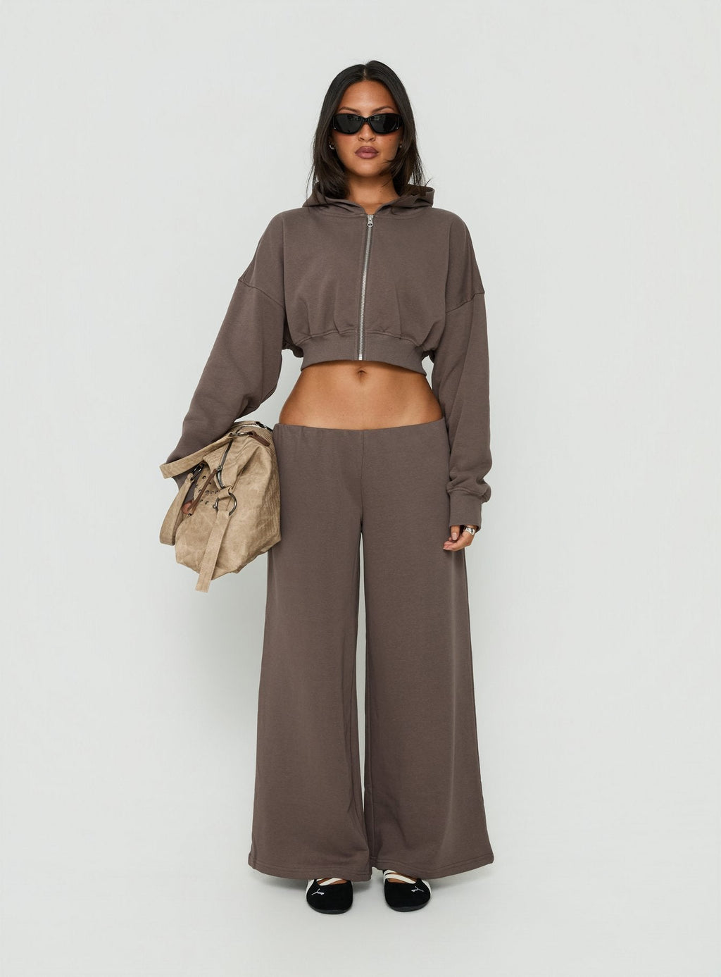 Lanna Fleece Zip Through Cropped Hoodie Grey