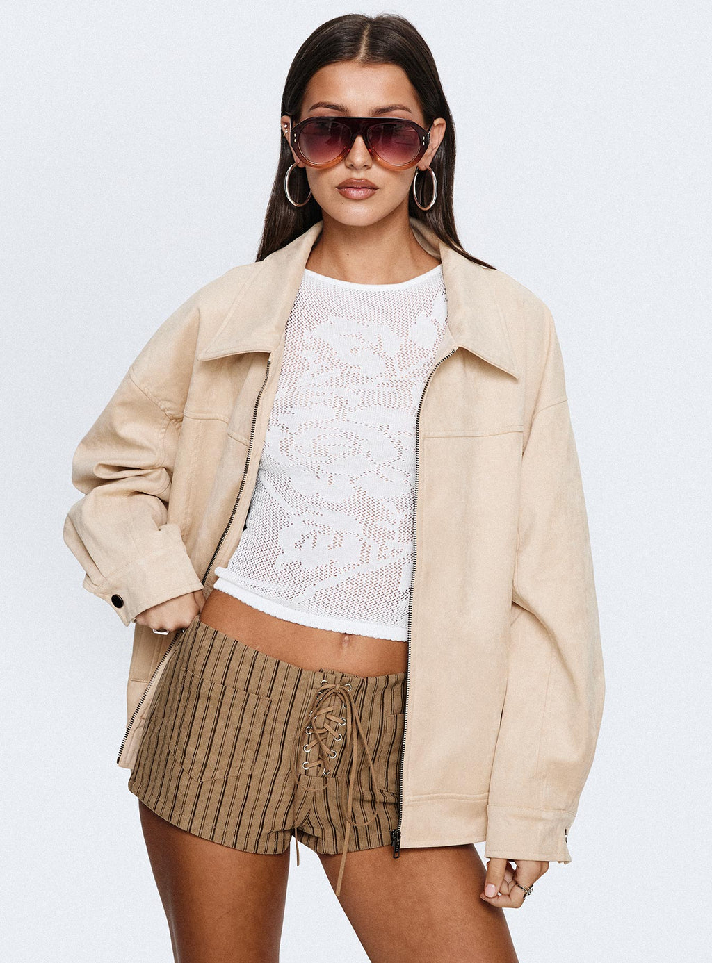 Goldsmith Faux Suede Bomber Jacket Beige