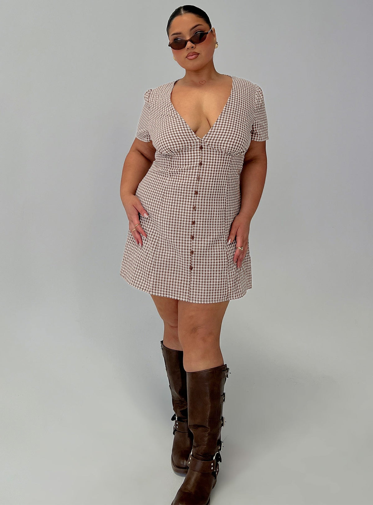 Loveliness Playsuit Brown Check Curve
