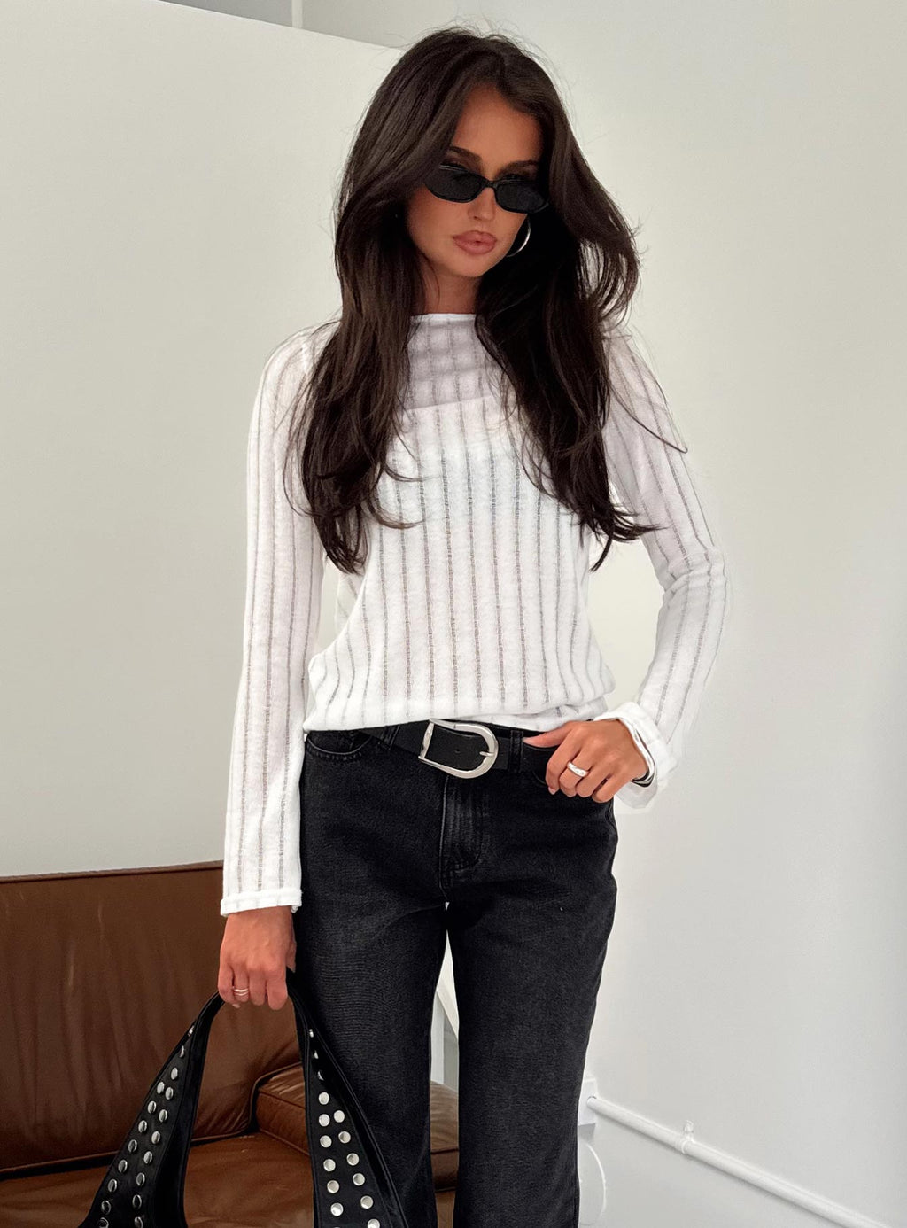 Tuppence Ribbed Long Sleeve Top White