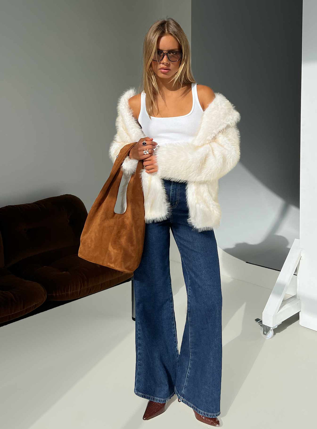 Clova Faux Fur Coat White