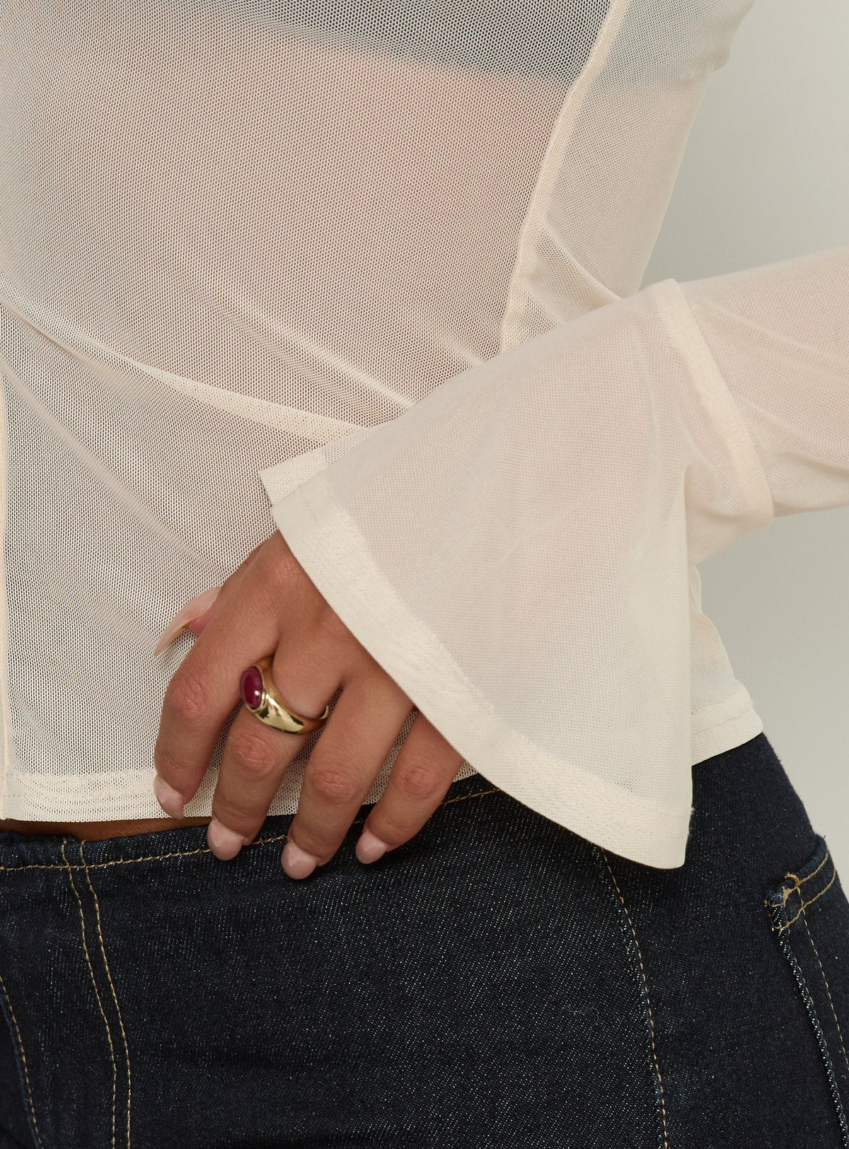 Two Of Us Sheer Long Sleeve Top Cream