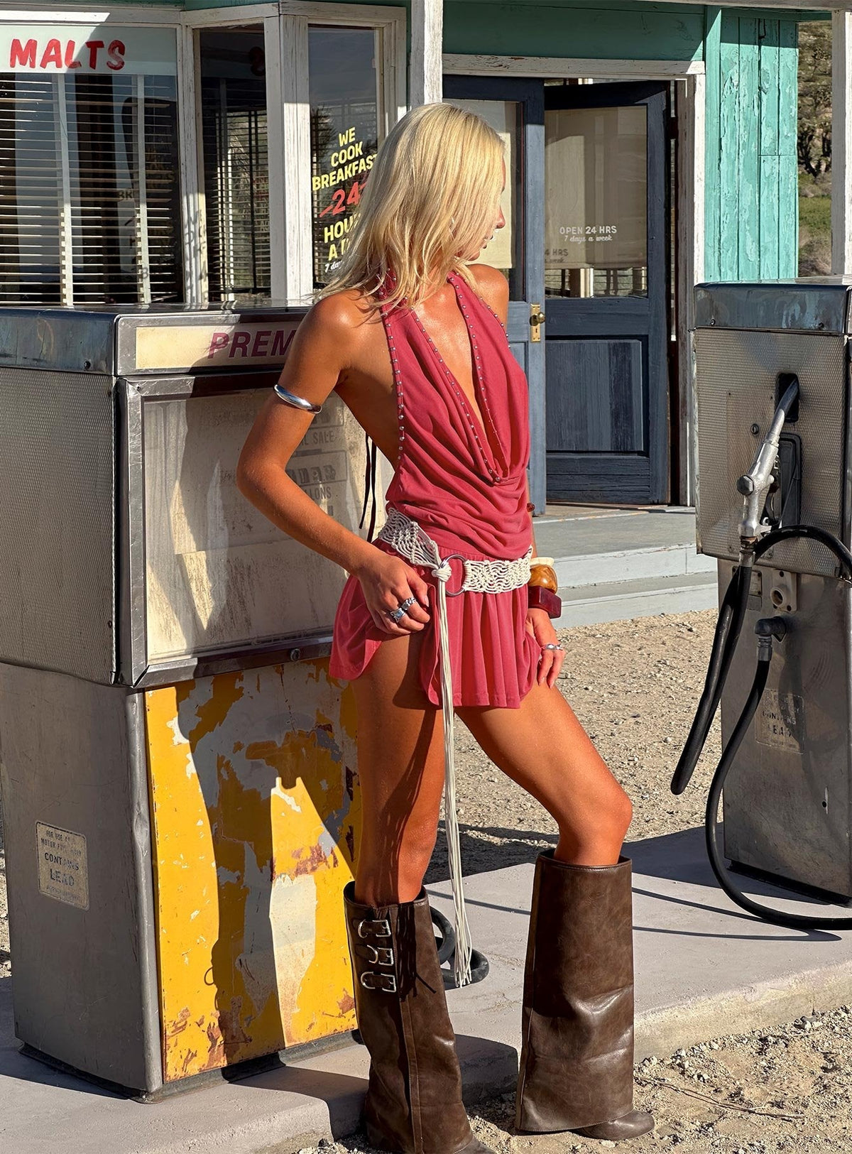 Khoda Studded Halter Mini Dress Burgundy
