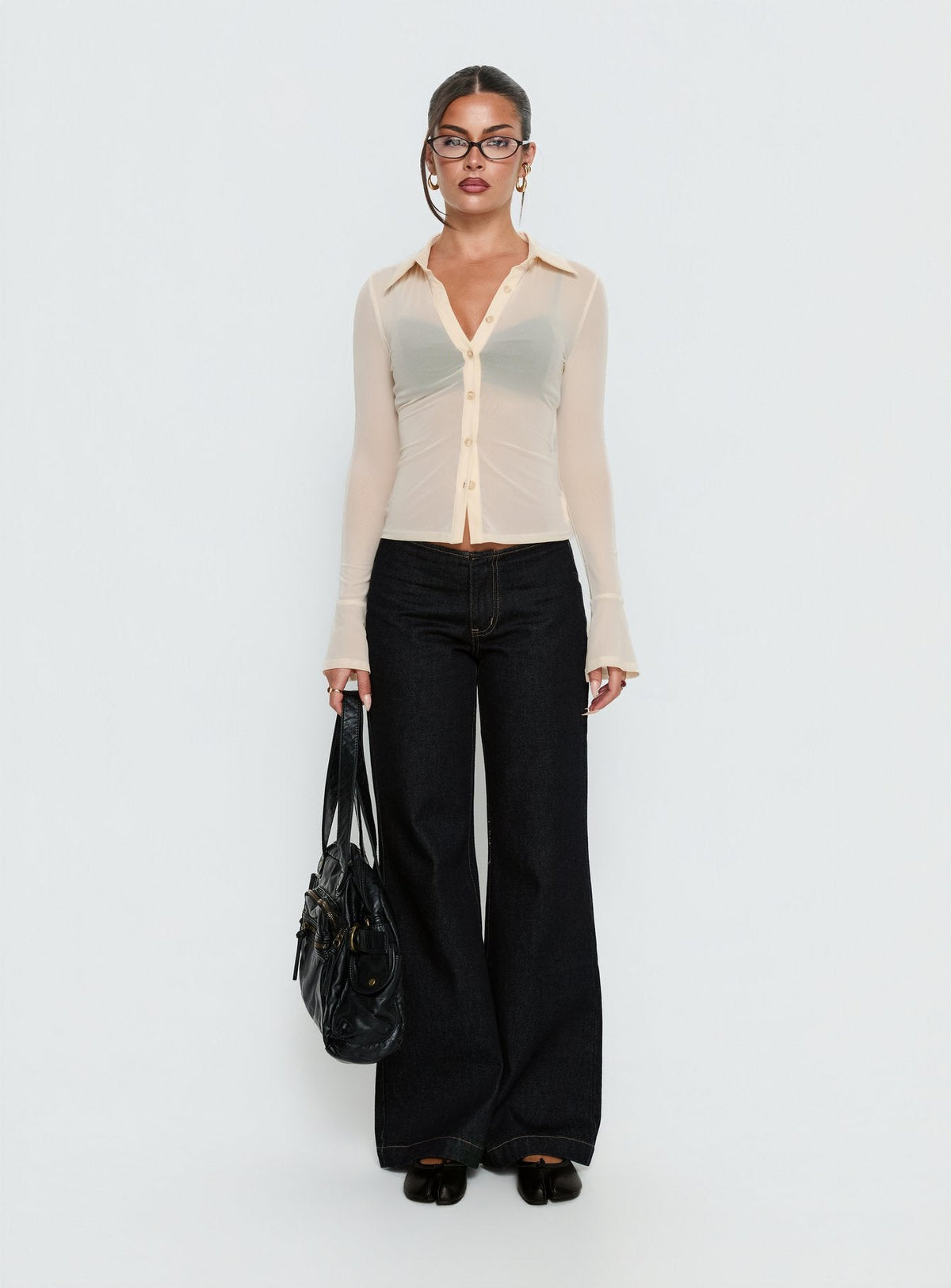 Two Of Us Sheer Long Sleeve Top Cream