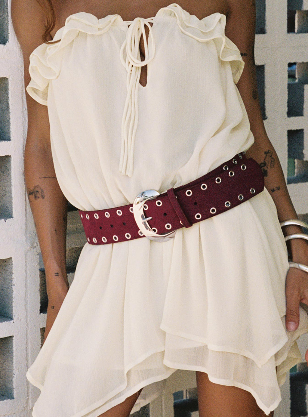 Captain Faux Suede Belt Red / Silver
