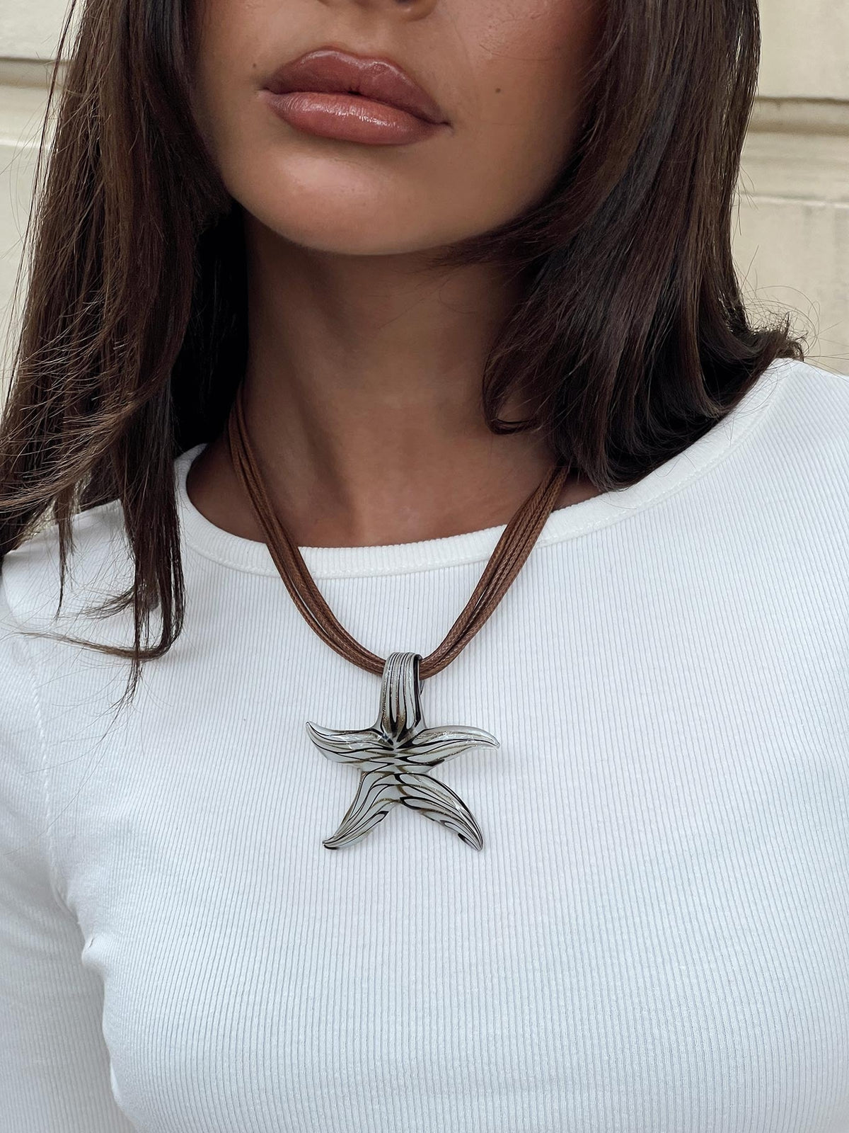 Fire Sign Glass Look Star Pendant Necklace Multi