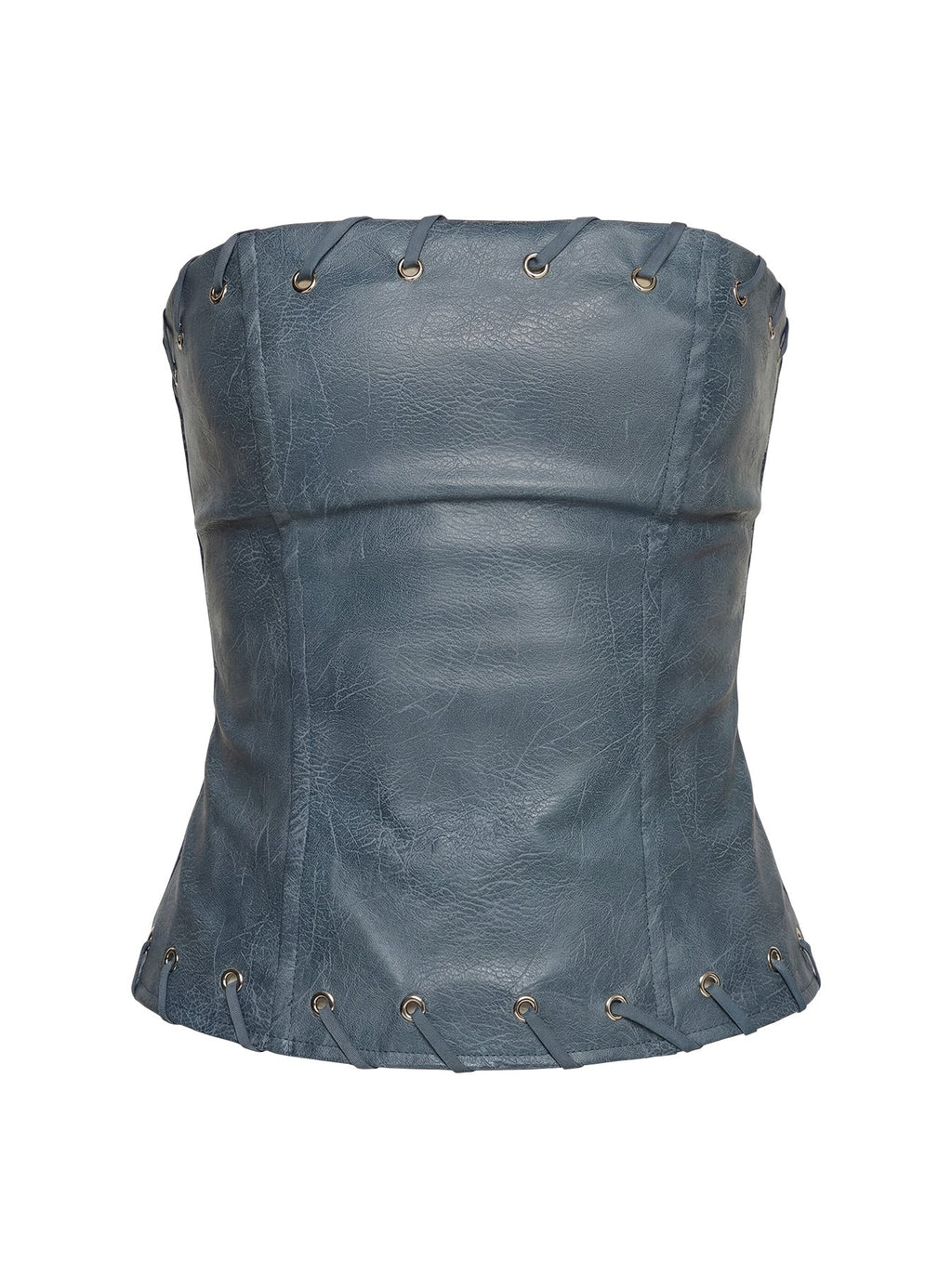 Pammie Faux Leather Strapless Top Blue