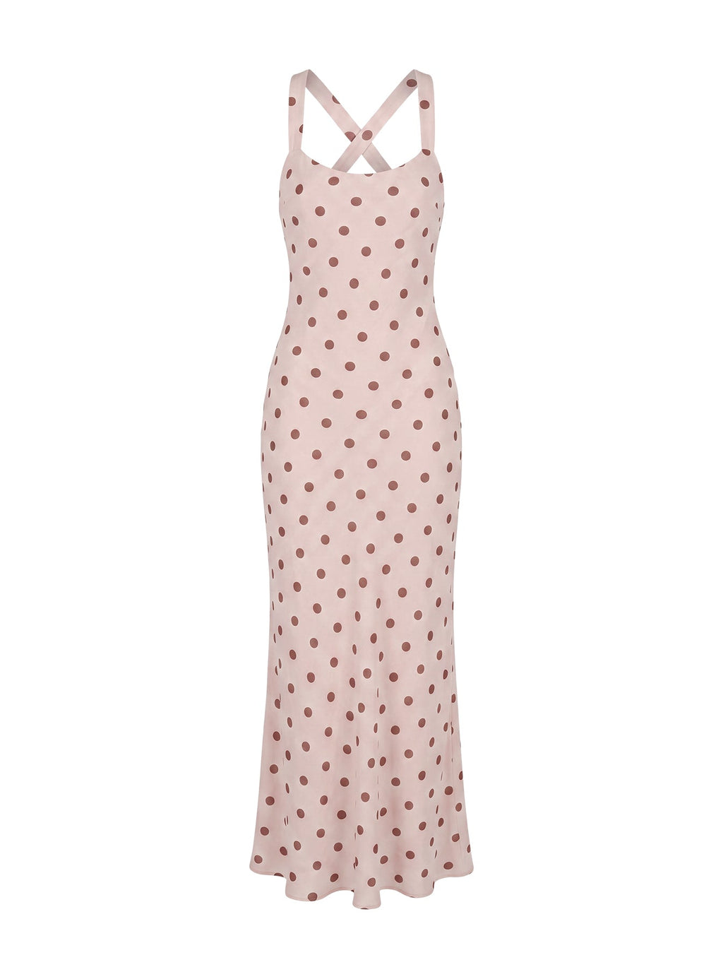 Picante Bias Cross Back Maxi Dress Pink Polka