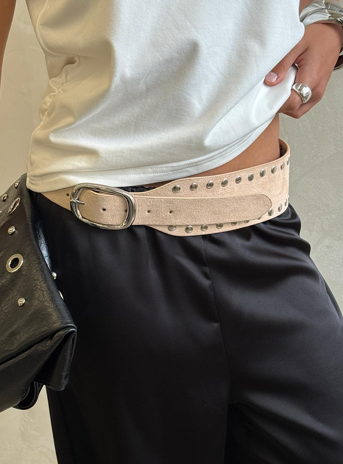 Spheres Stud Belt Beige / Silver