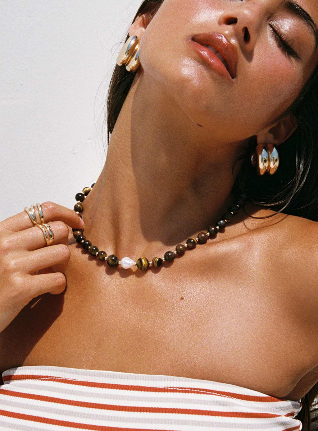 In Your Life Beaded Necklace Brown / Pearl